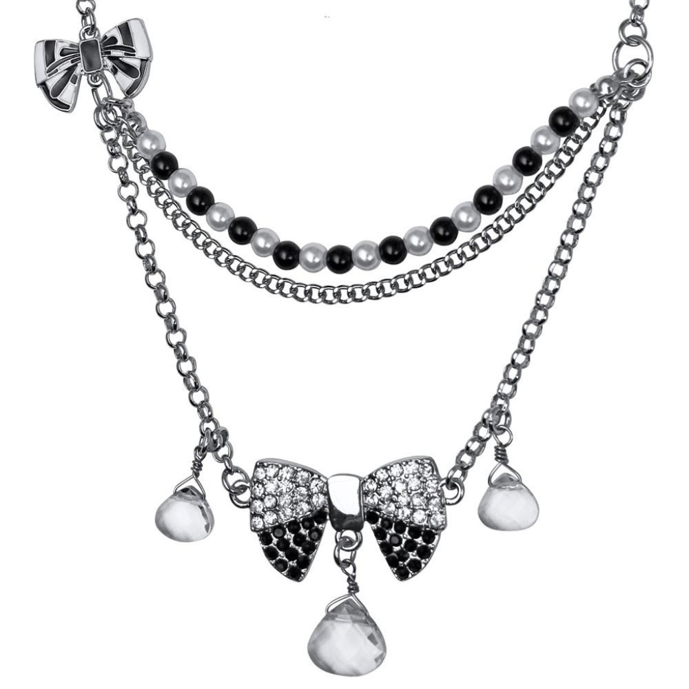Ritzy Couture Three-Strand Bow Necklace For Women (Silvertone)